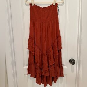 Blue Blossom Ruffled Smocked Maxi Skirt - Rust NWT